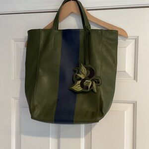 Saks Fifth Avenue Forest Green Faux Leather Tote